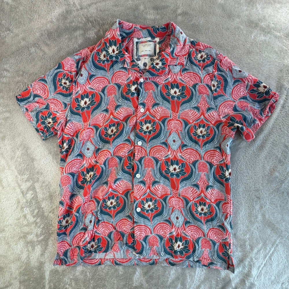 Cactus Man Ricky Singh Large Floral Camp Shirt Red Blue Resort Vacation Aloha